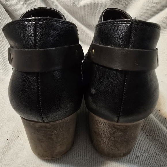 Vintage Route 66 Black Faux Leather Y2K Boho Western Bootie Boots Block Heels 10 - Picture 3 of 9